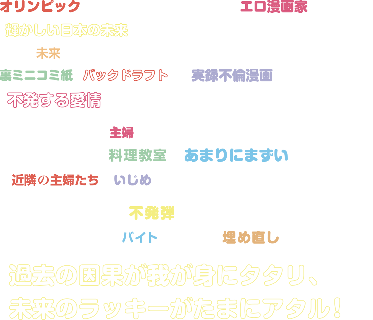 オリンピック開催予定地の工場現場で働くエロ漫画家タイチ。「輝かしい日本の未来」のために働きながら自分の未来が見えない彼は、世田谷の裏ミニコミ紙「バックドラフト」に実録不倫漫画「不発する愛情」を連載していた。そんな彼は隣人の主婦、タマキに思いを寄せているが、彼女は自宅で開く料理教室があまりにまずいため、近隣の主婦たちにいじめを受けていた。ある日、工場現場で不発弾が発券される。工期を急ぐ現場は、バイトのタイチに埋め直しを迫るのだった。過去の因果が我が身にタタリ、未来のラッキーがたまにアタル！